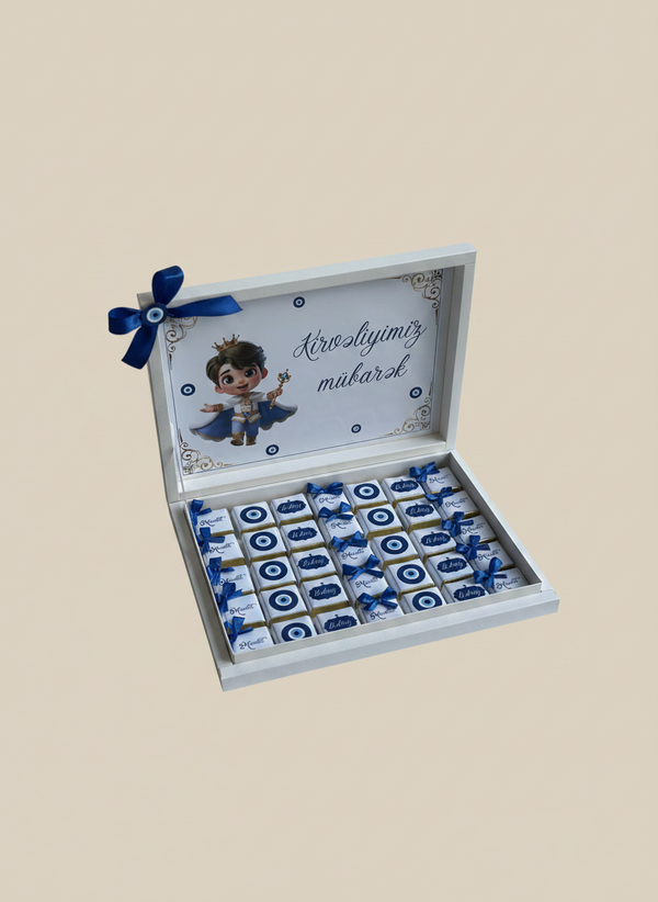 Evil Eye Circumcision Chocolate Shadow Box — Blue Nazar Prince Gift (30 chocolate & box) — Chocoodad Baku