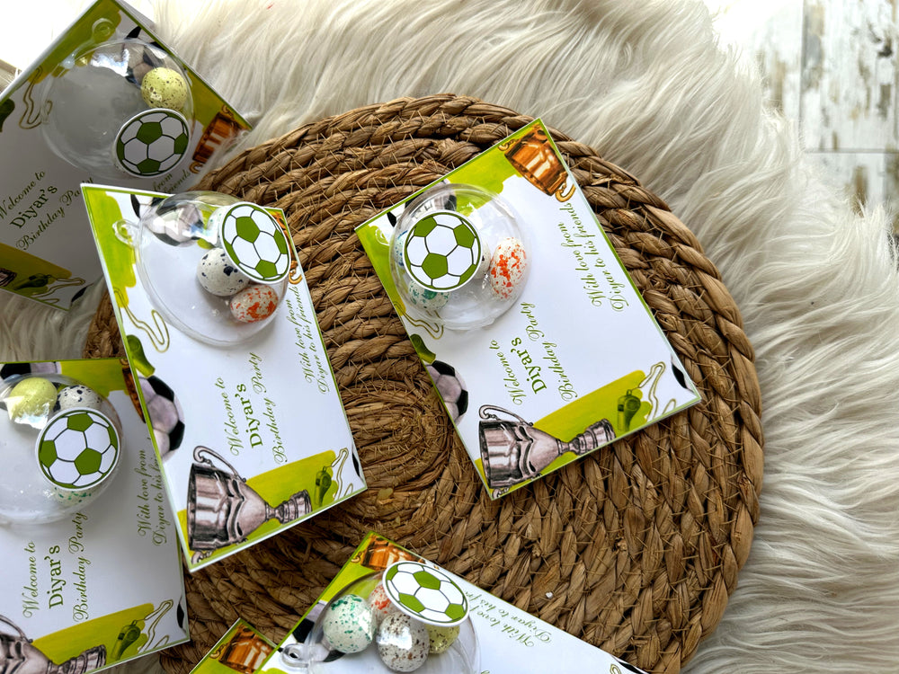 Football Birthday Favour Card — Speckled Bonbon Dome & Trophy Gift — Chocoodad Baku