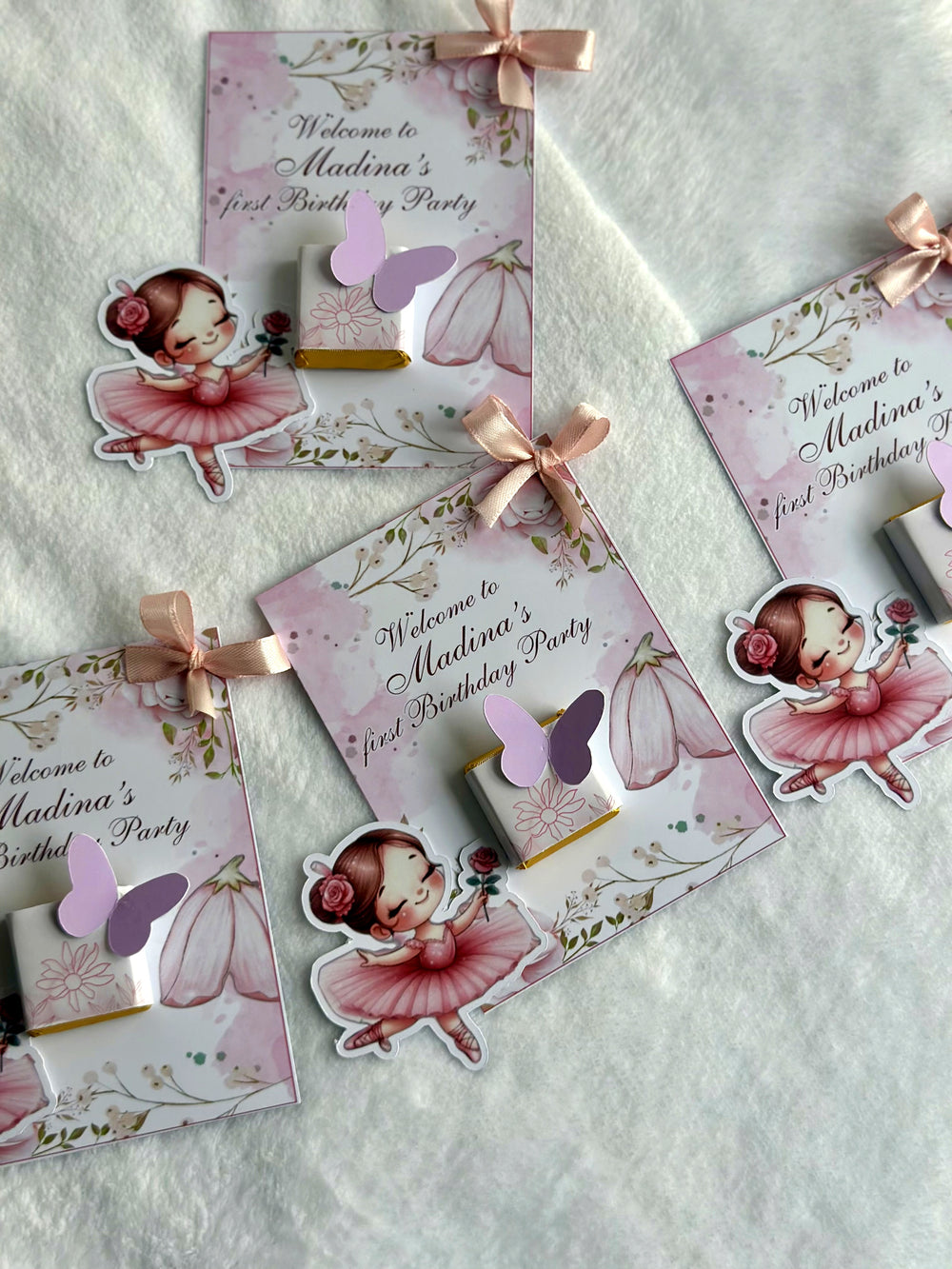 Ballerina Butterfly 1st Birthday Chocolate Card — Floral Personalised Gift — Chocoodad Baku