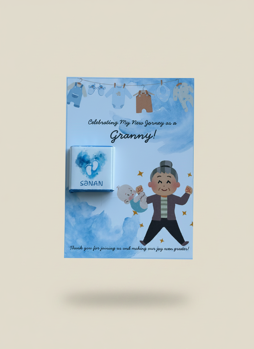 New Granny Celebration Chocolate Card — Baby Boy Welcome Gift — Chocoodad Baku