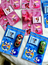 Amy Rose & Sonic Birthday Accessory Card — Hair Clip & Car Toy Favour — Chocoodad Baku