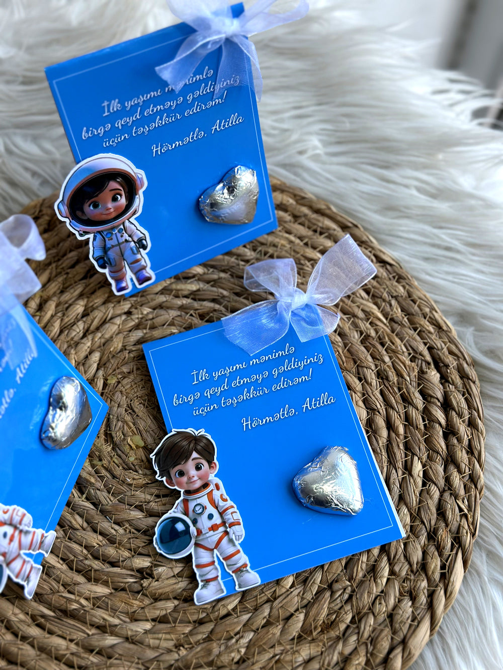 Astronaut Space 1st Birthday Chocolate Card — Blue Boy Personalised Favour — Chocoodad Baku