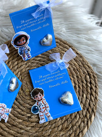Astronaut Space 1st Birthday Chocolate Card — Blue Boy Personalised Favour — Chocoodad Baku