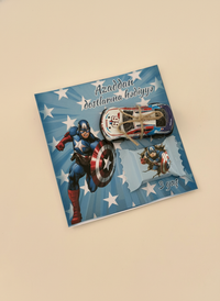 Captain America Birthday Accessory Card — Car Toy + Chocolate Gift — Chocoodad Baku