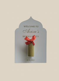 Henna Party Favour Card — Gold Henna Tube & Red Bow Gift — Chocoodad Baku