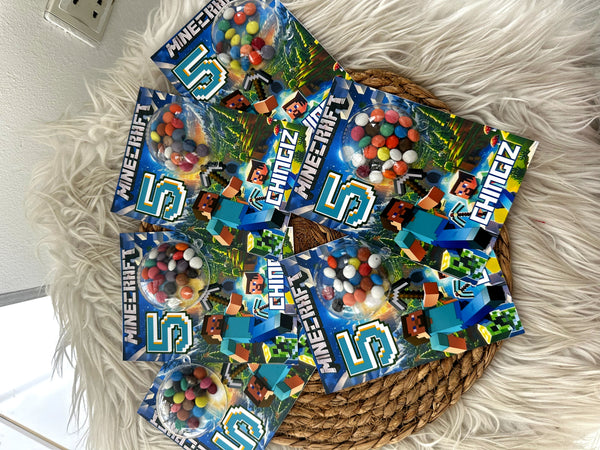 Minecraft Birthday Bonbon Favour Card — Dragee Dome Personalised Gift — Chocoodad Baku