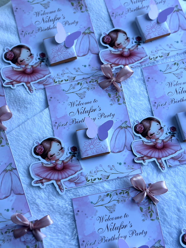 Ballerina Girl 1st Birthday Chocolate Card — Lavender Party Favour — Chocoodad Baku