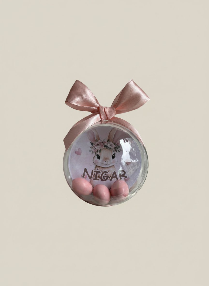 Pink Bunny Dragee Bonbon Dome — Newborn Baby Girl Favour — Chocoodad Baku