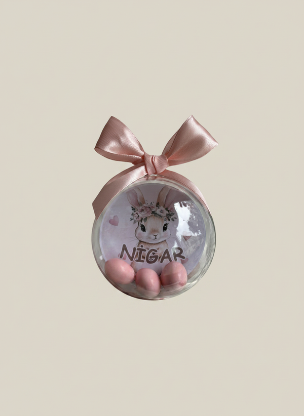 Pink Bunny Dragee Bonbon Dome — Newborn Baby Girl Favour — Chocoodad Baku