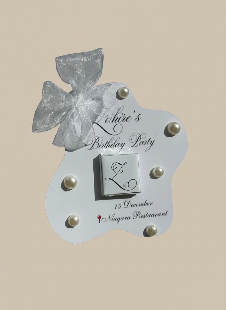 Pearl Monogram Birthday Chocolate Card — Organza Bow Milestone Gift — Chocoodad Baku