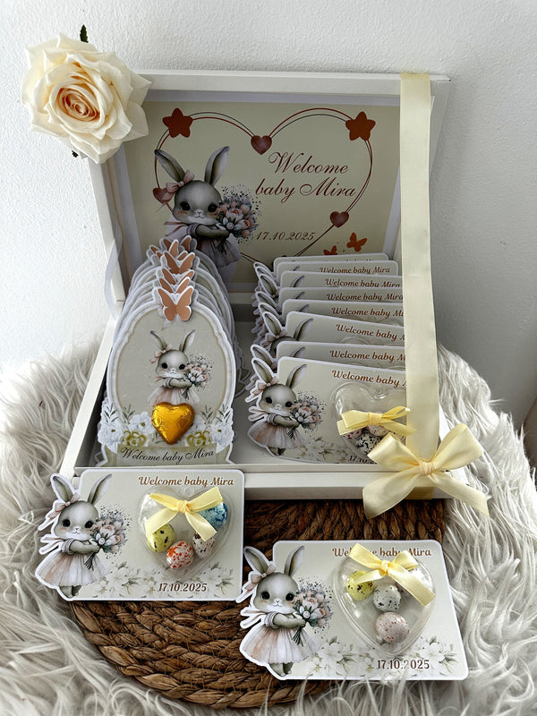 Bunny Newborn Gift Hamper — Welcome Baby Chocolate Card Display Box — Chocoodad Baku