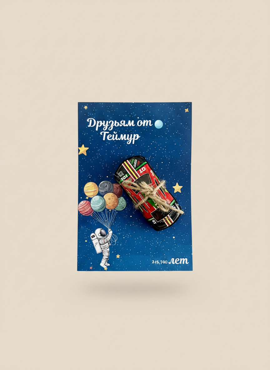 Ballerina & Space Mixed Birthday Accessory Card — Hair Clip & Car Toy — Chocoodad Baku