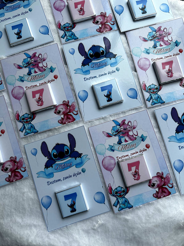 Lilo & Stitch 7th Birthday Chocolate Card — Pastel Personalised Favour — Chocoodad Baku