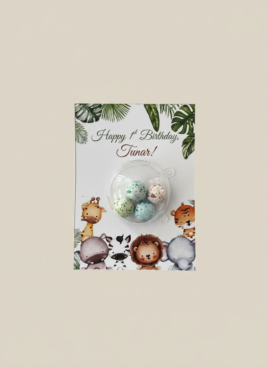 Jungle Safari 1st Birthday Favour Card — Bonbon Dome Baby Gift — Chocoodad Baku