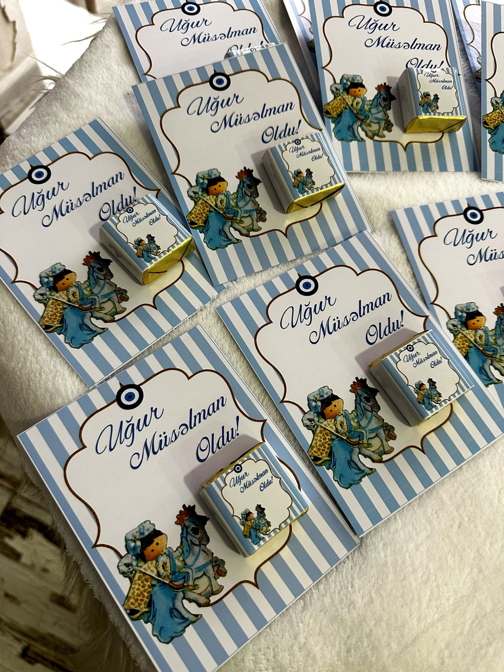 Ottoman Blue Circumcision Chocolate Card — Sünnet Personalised Favour — Chocoodad Baku