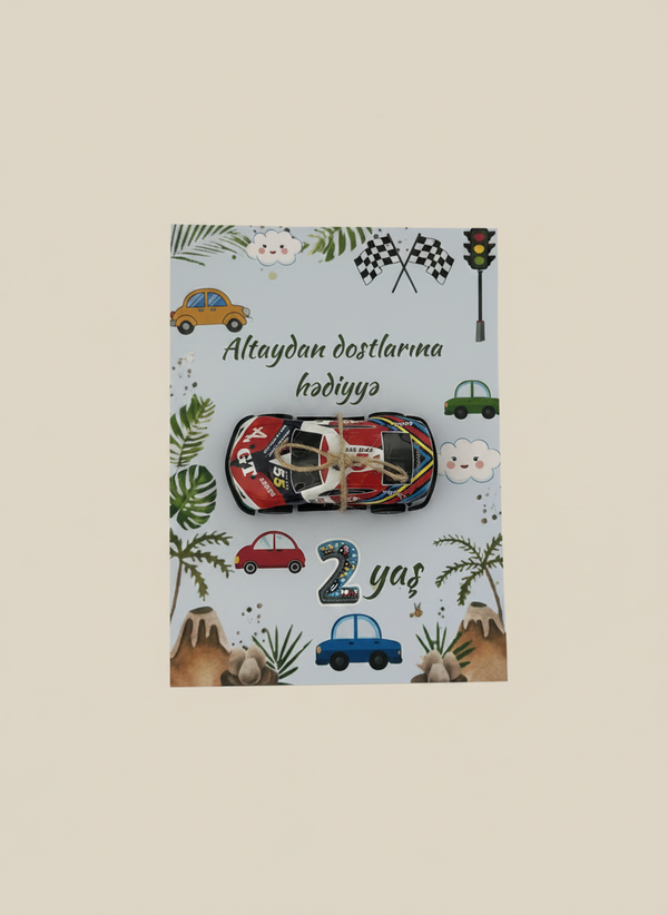 Racing Car & Bunny Kids Birthday Accessory Card — Toy & Hair Clip Favour — Chocoodad Baku