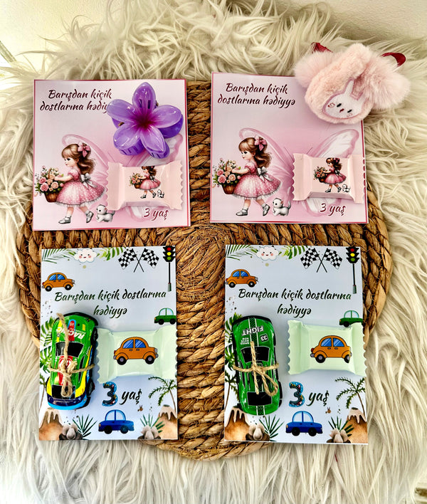 Space & Boho Girl Birthday Accessory Card — Car Toy & Hair Clip Favour — Chocoodad Baku