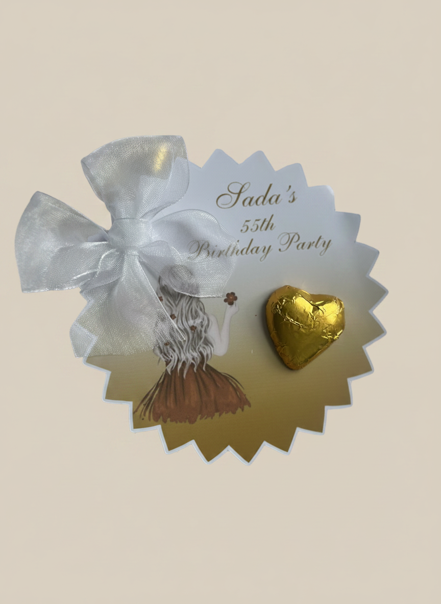 Gold Elegant Woman 55th Milestone Birthday Card — Gold Heart Chocolate — Chocoodad Baku