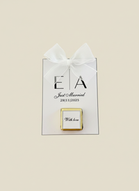 Just Married Monogram Wedding Chocolate Card — Organza Bow Favour — Chocoodad Baku