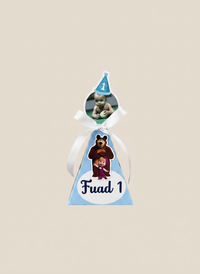 Masha and the Bear 1st Birthday Pyramid Box — Blue Ribbon Favour — Chocoodad Baku