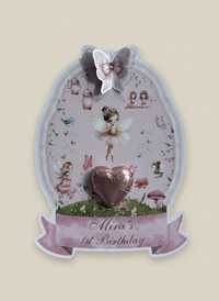 Fairy Angel 1st Birthday Favour Card — Pink Heart Chocolate & Butterfly — Chocoodad Baku