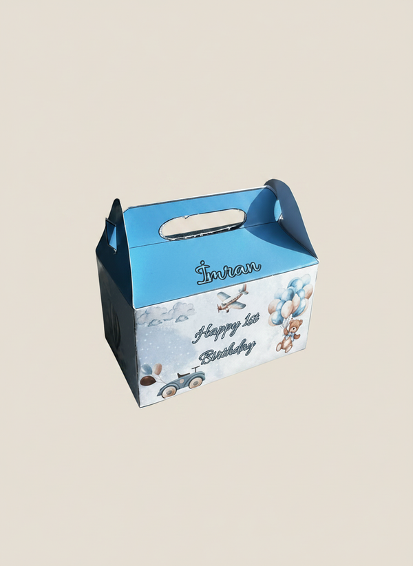 Teddy Bear Aeroplane 1st Birthday Favour Box — Blue Personalised Gift — Chocoodad Baku