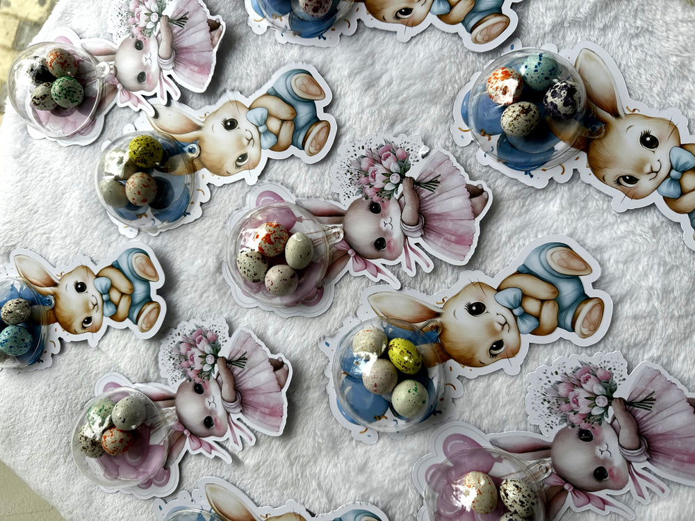Girl & Boy Bunny Twin Welcome Chocolate Card — Bonbon Dome Favour — Chocoodad Baku