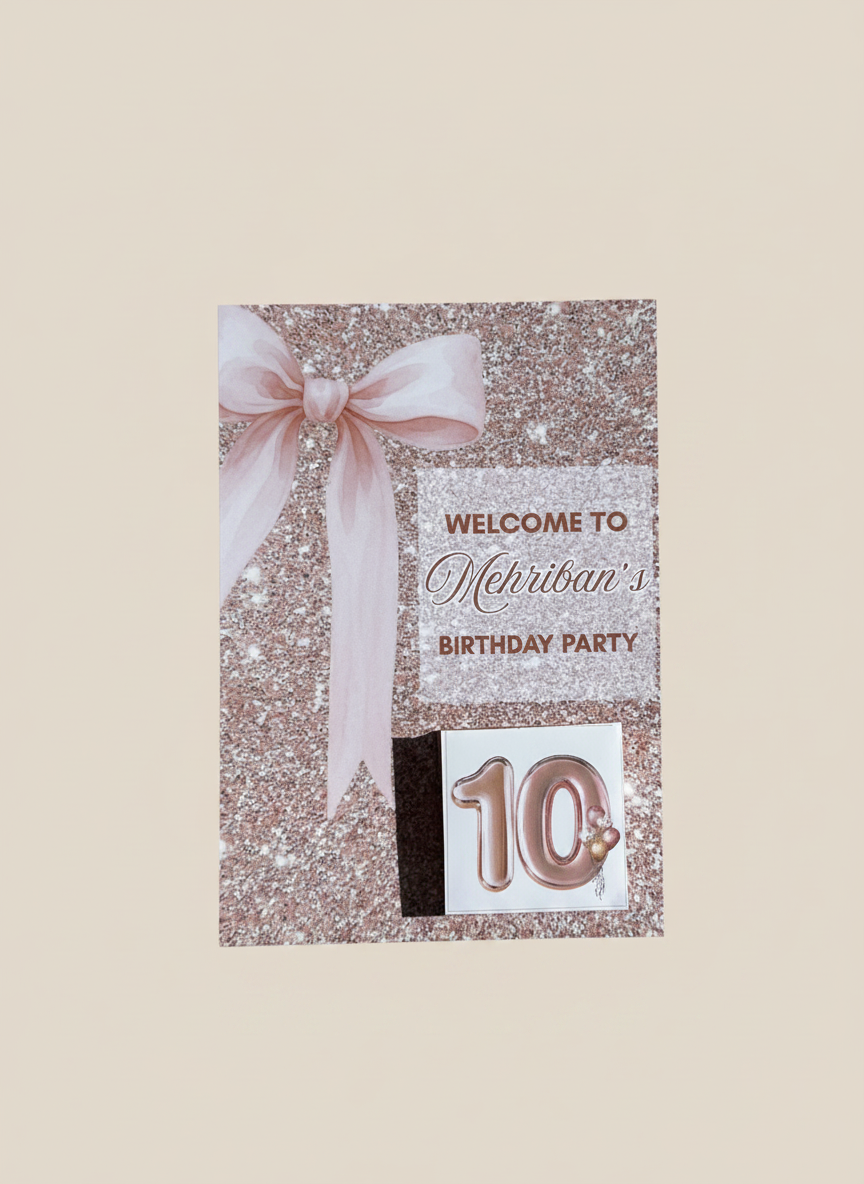 Rose Gold Glitter Bow Birthday Favour Card — Personalised Chocolate — Chocoodad Baku
