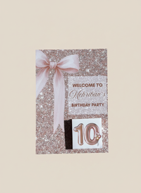 Rose Gold Glitter Bow Birthday Favour Card — Personalised Chocolate — Chocoodad Baku