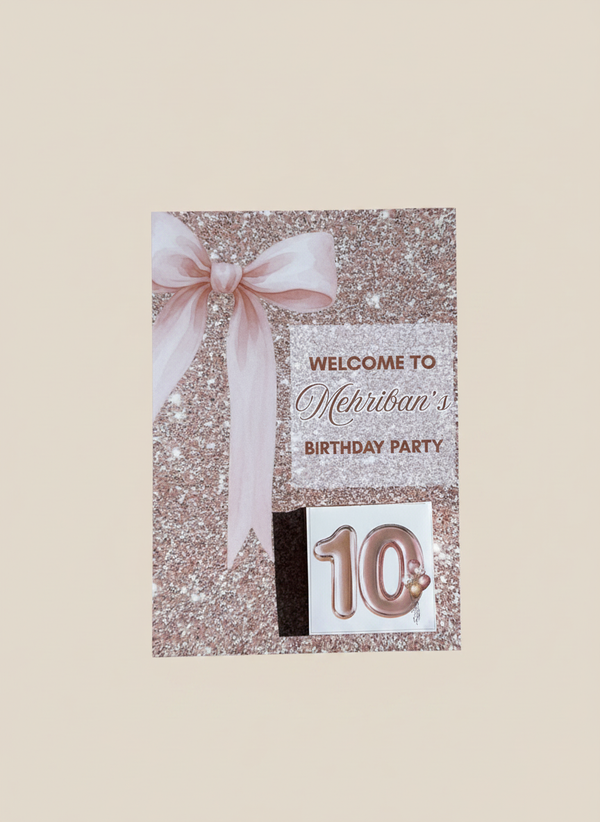 Rose Gold Glitter Bow Birthday Favour Card — Personalised Chocolate — Chocoodad Baku