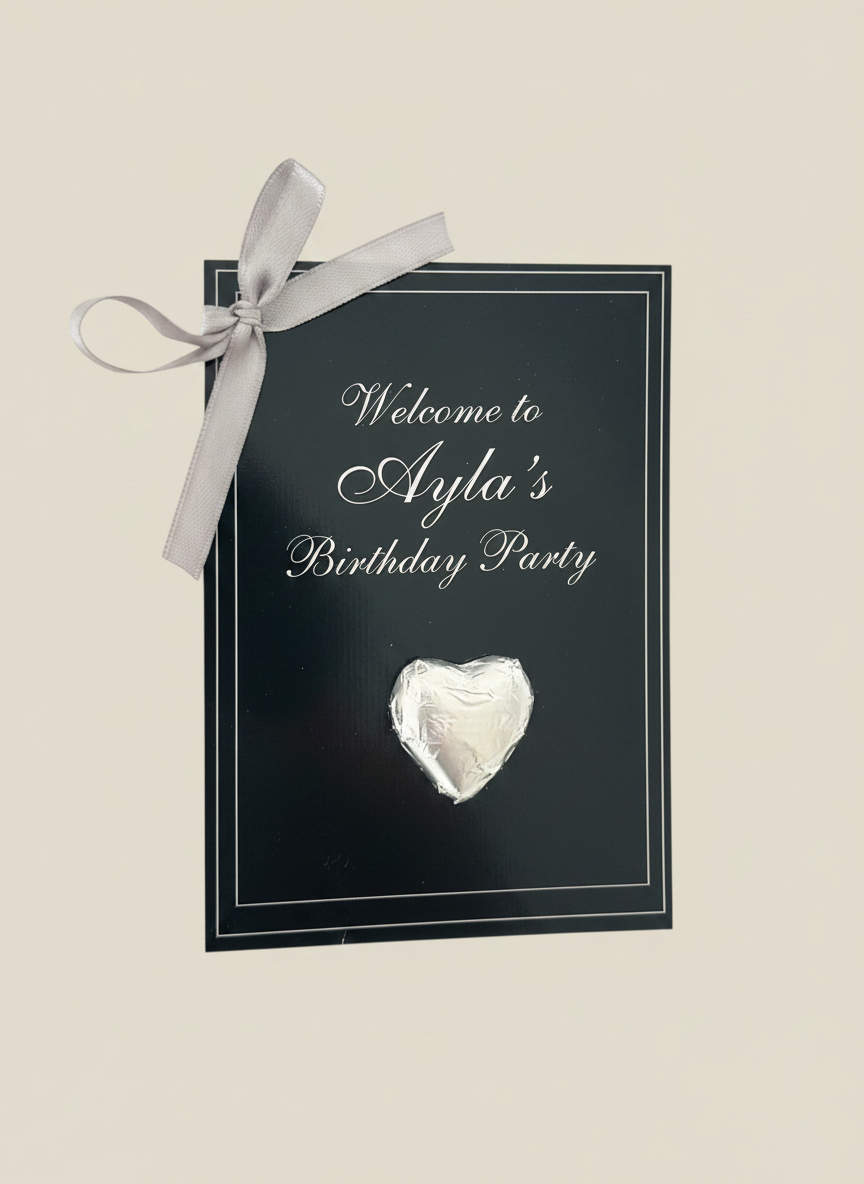 Black & Silver Luxury Birthday Favour Card — Silver Heart Chocolate — Chocoodad Baku