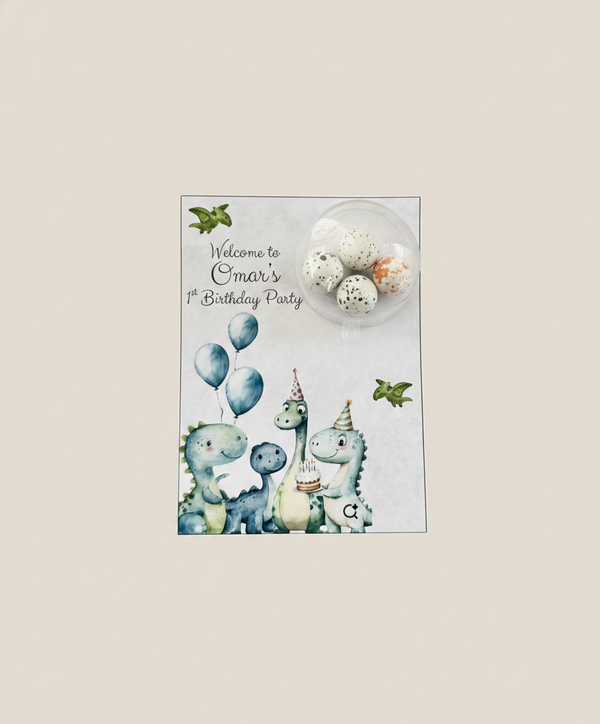 Baby Dinosaur 1st Birthday Favour Card — Blue Bonbon Dome Gift — Chocoodad Baku