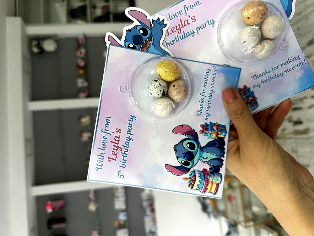 Stitch Birthday Favour Card — Bonbon Dome Personalised Chocolate Gift — Chocoodad Baku