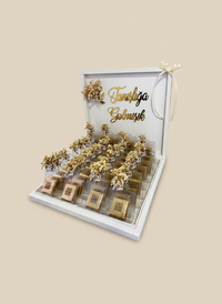 Yes Day Gold Acrylic Khoncha Box — Dried Flower & Liege Chocolate Display — Chocoodad Baku