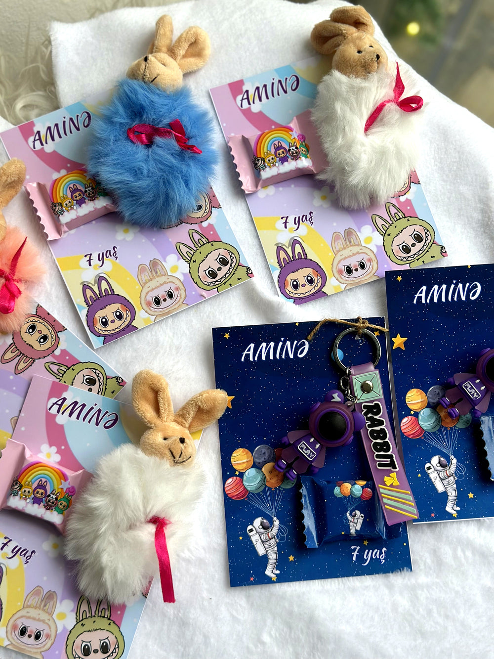 Labubu & Space Birthday Accessory Card — Space Keychain & Hair Clip — Chocoodad Baku