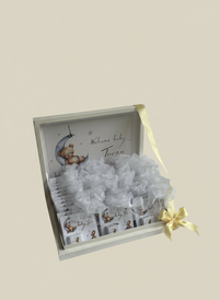 Teddy Bear Moon Shadow Box Newborn Gift — 24 Organza Chocolate Cards — Chocoodad Baku