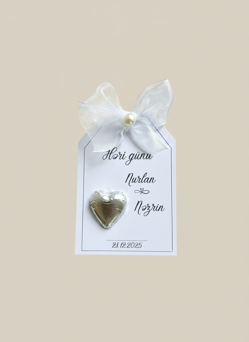 Yes Day Couple Name Chocolate Card — Silver Heart & Pearl Organza Bow — Chocoodad Baku