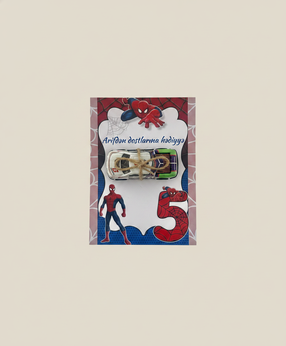 Spiderman Birthday Accessory Card — Hair Clip & Car Toy Mixed Favour — Chocoodad Baku