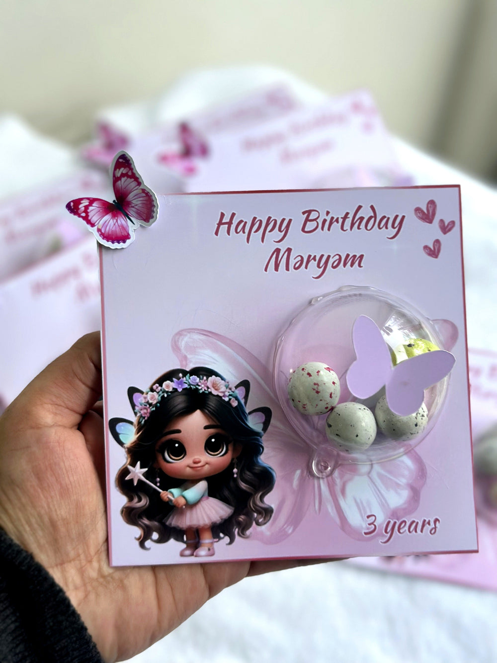 Fairy Cat Birthday Favour Card — Butterfly Bonbon Dome Girl Gift — Chocoodad Baku