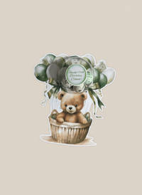 Green Teddy Bear Hot Air Balloon 1st Birthday Bonbon Card — Sage Gift — Chocoodad Baku