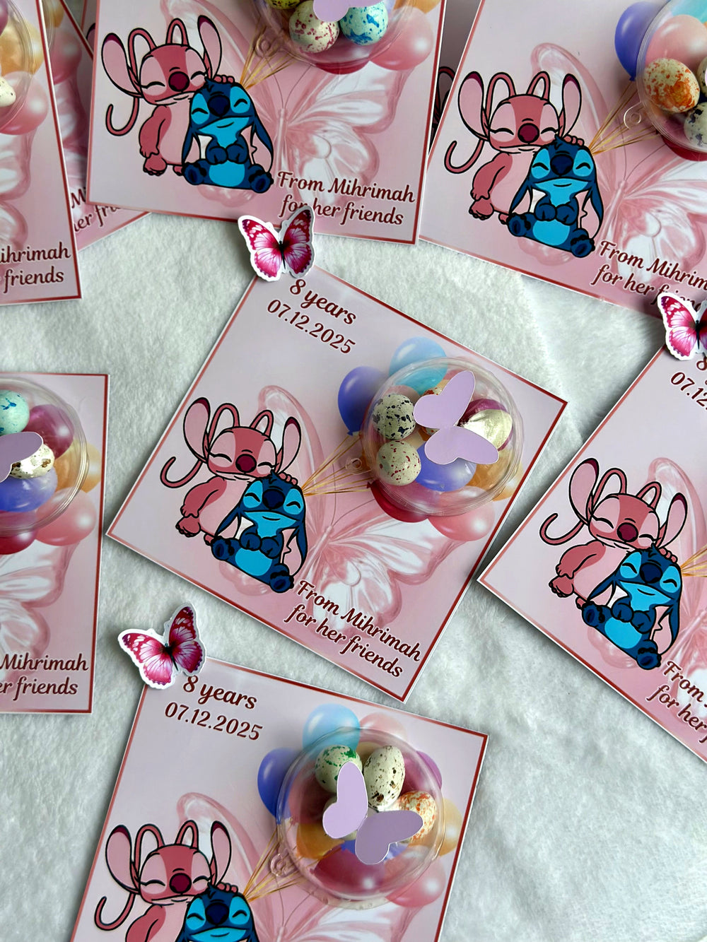 Stitch & Angel Birthday Favour Card — Butterfly Bonbon Dome Gift — Chocoodad Baku