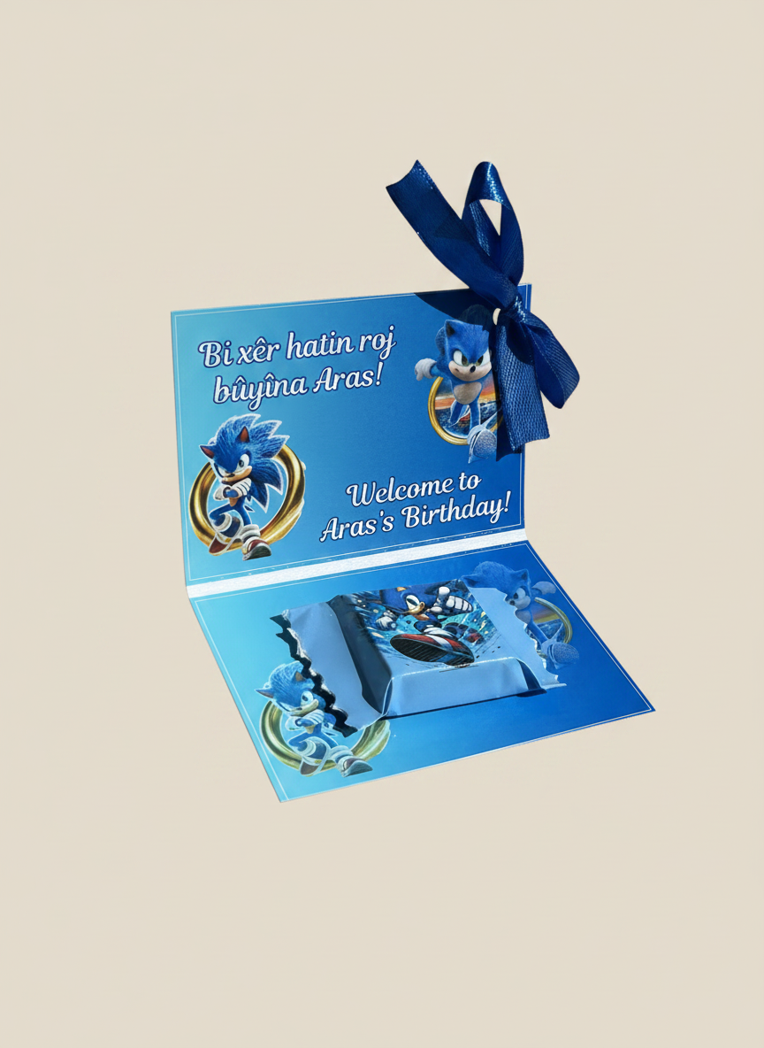 Sonic the Hedgehog Birthday Favour Box — Blue Personalised Chocolate Gift — Chocoodad Baku