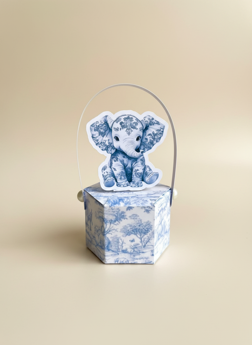 Blue Toile Teddy Bear Baby Boy Mini Box — Newborn Favour Set — Chocoodad Baku