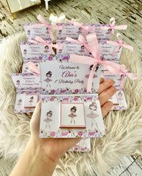 Ballerina Floral 1st Birthday Favour Card — Pink Ribbon & Chocolate — Chocoodad Baku
