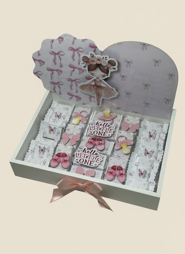 Hello Little One Baby Girl Shadow Box Hamper — Ballerina & Jungle Safari Display — Chocoodad Baku
