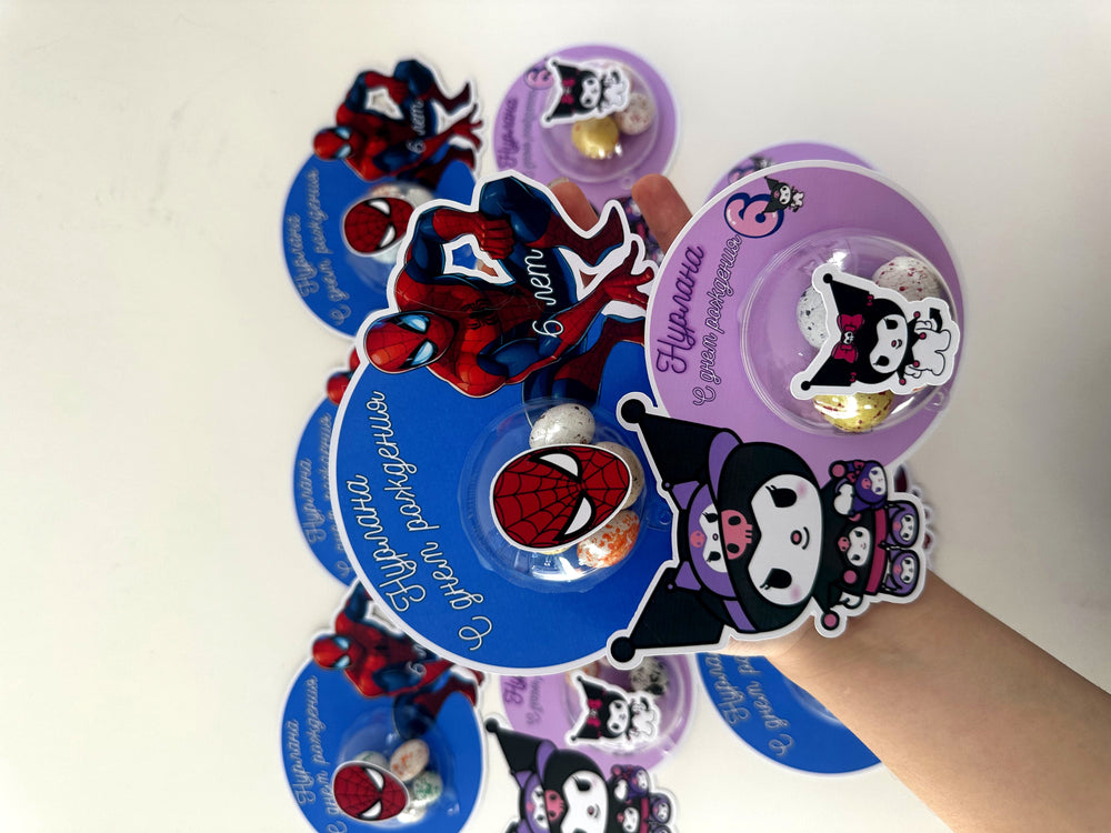 Kuromi & Spiderman Mixed Birthday Favour Card — Bonbon Dome Gift — Chocoodad Baku