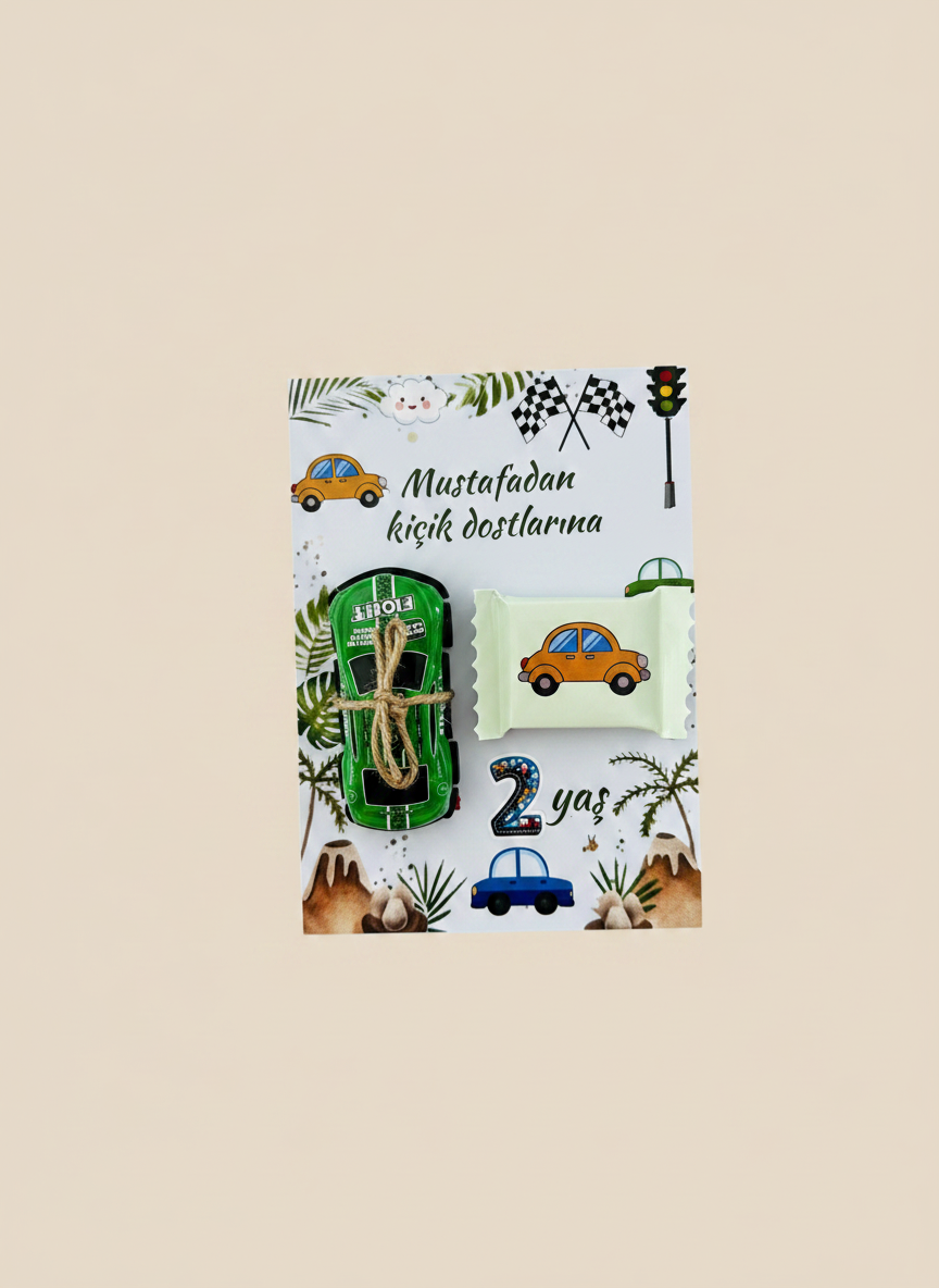 Racing Car & Flower Birthday Accessory Card — Car Toy & Hair Clip Favour — Chocoodad Baku