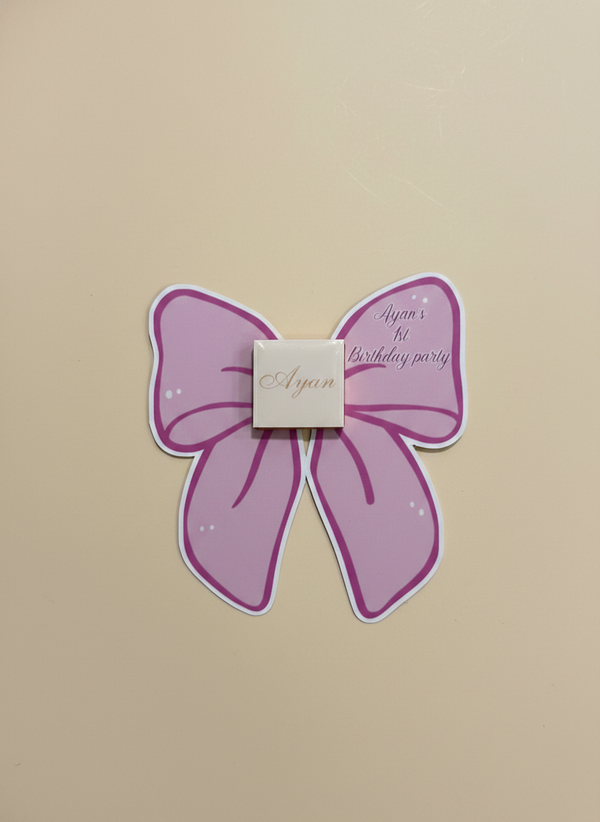 Pink Glitter Bow 1st Birthday Favour Card — Personalised Chocolate Gift — Chocoodad Baku