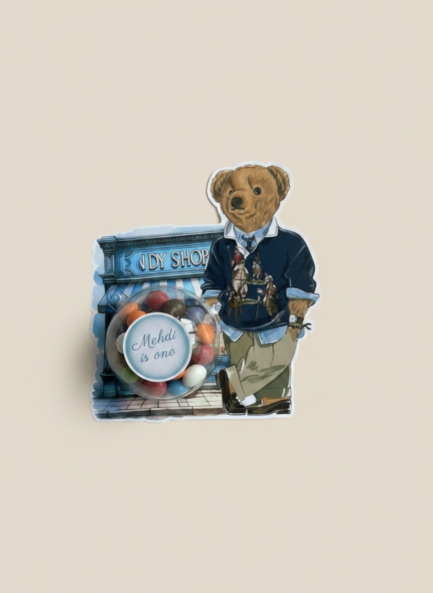 Polo Bear Candy Shop Birthday Bonbon Card — 1st Birthday Boy Gift — Chocoodad Baku