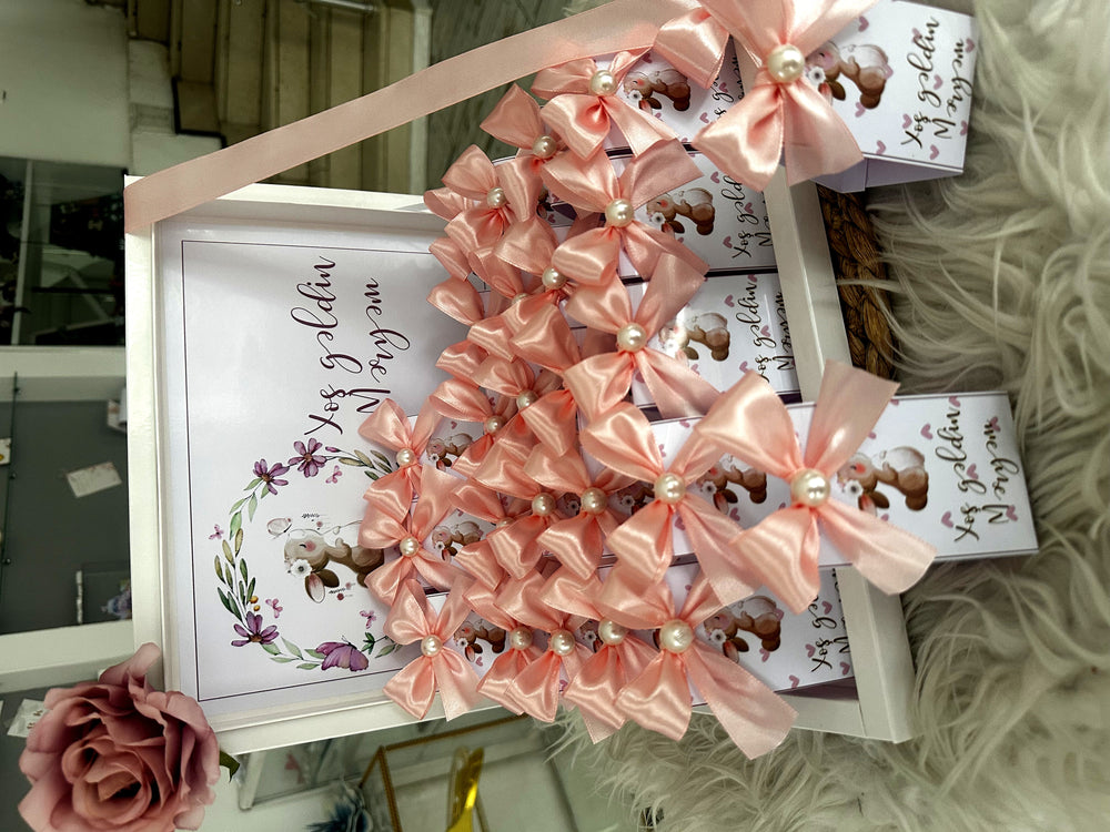 Pink Pearl Bunny Baby Girl Welcome Box — Shadow Box Chocolate Display — Chocoodad Baku